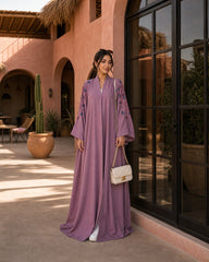 Elara Back Embroidered Abaya – Mauve