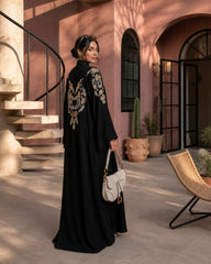 Elara Back Embroidered Abaya – Black