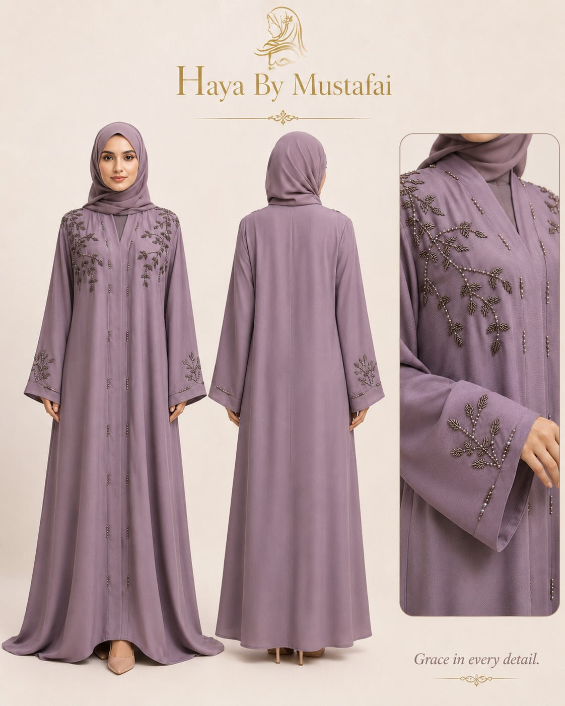 Elif Lavender Asma Abaya – Premium Korean Zoom Fabric