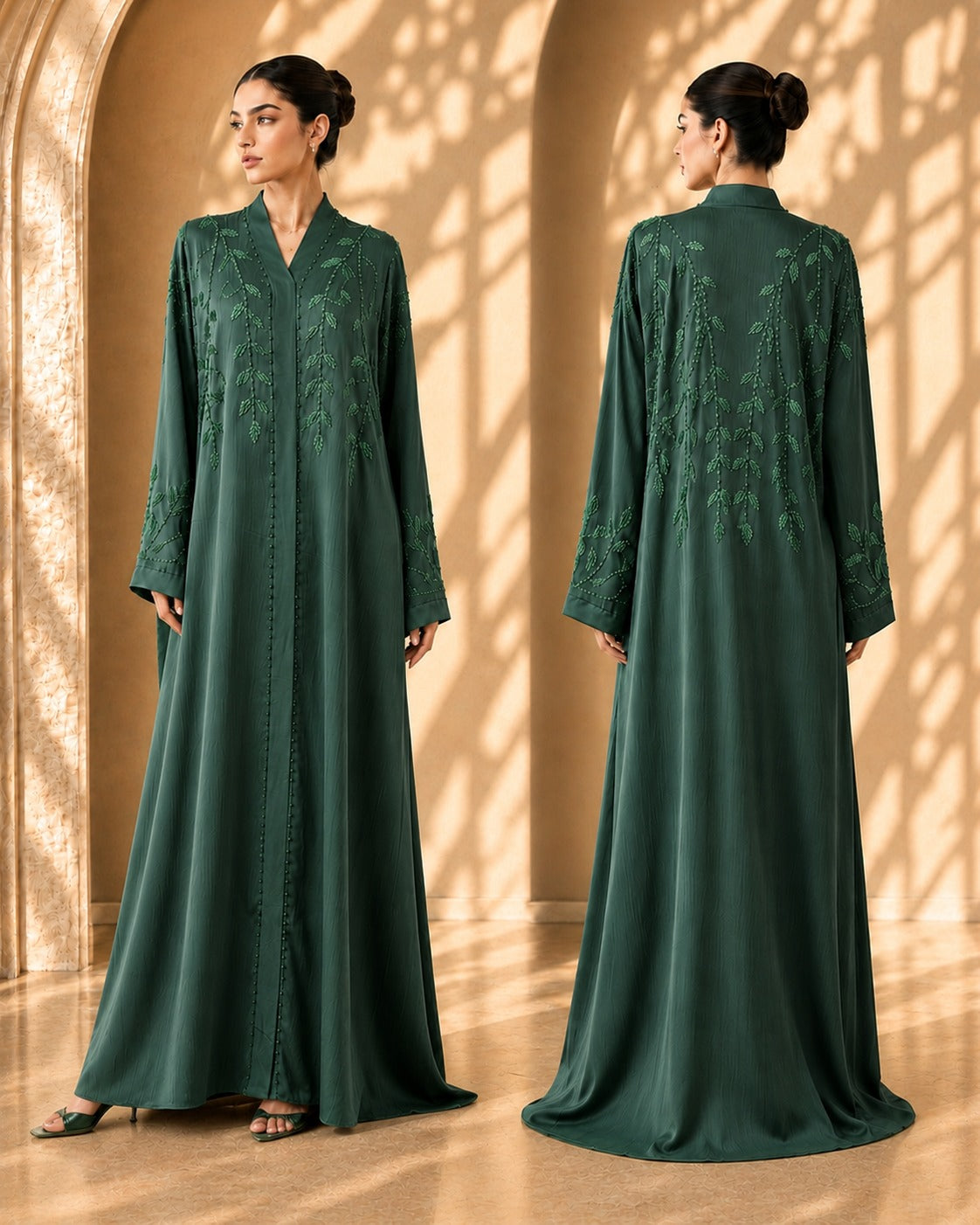 Ayesh Dubai Style Handwork Abaya – Emerald Green