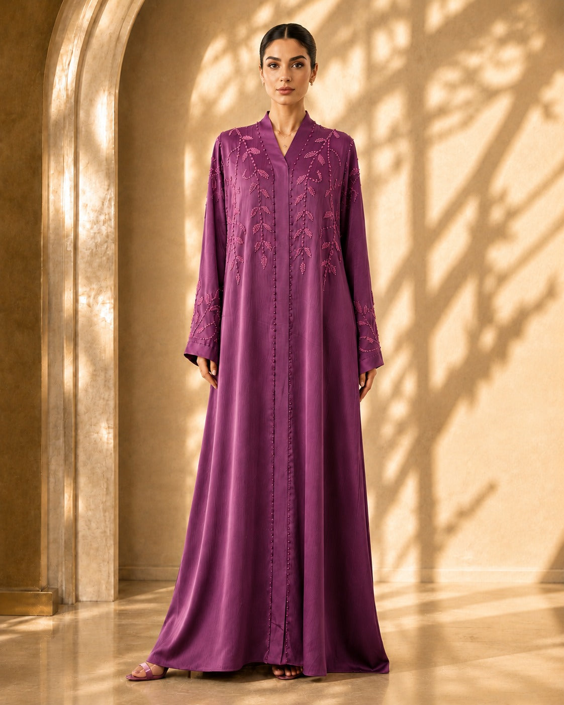 Ayesh Dubai Style Handwork Abaya – Plum Purple