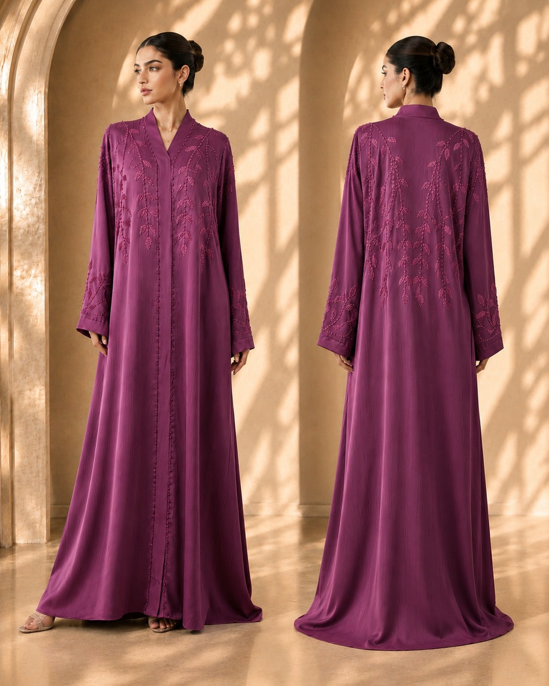 Ayesh Dubai Style Handwork Abaya – Plum Purple