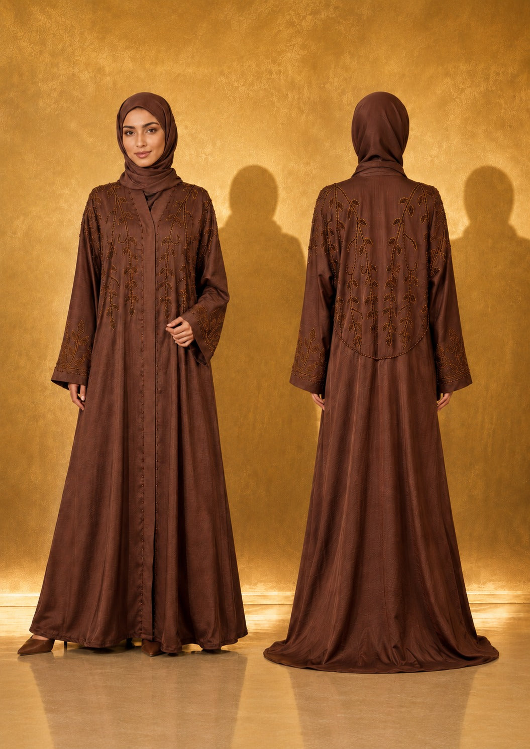 Ayesh Dubai Style Handwork Abaya – Chocolate Brown