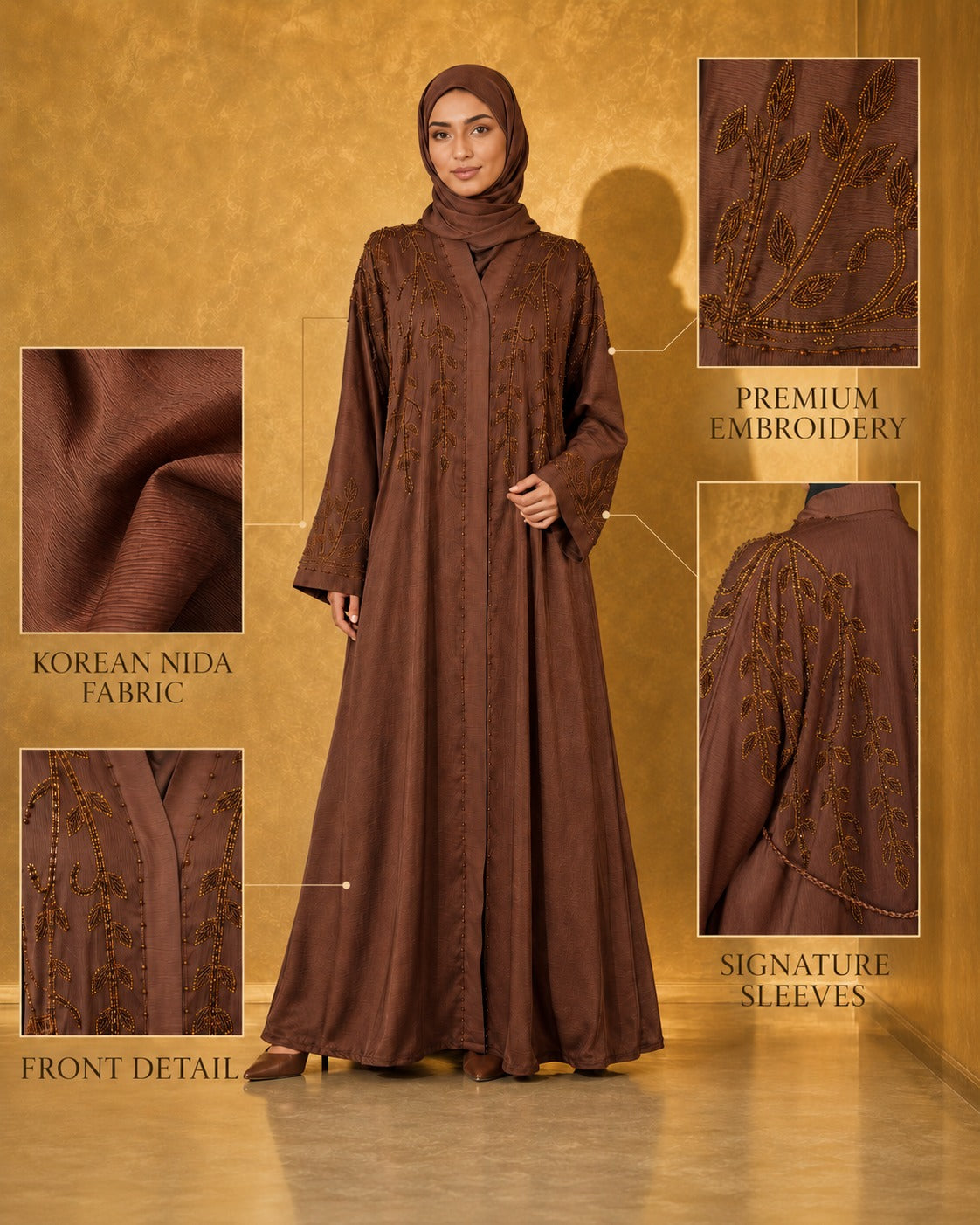 Ayesh Dubai Style Handwork Abaya – Chocolate Brown