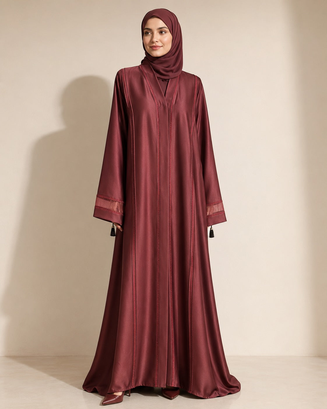 Layan Korean Nida Abaya – Maroon | Tissue Patch Sleeves