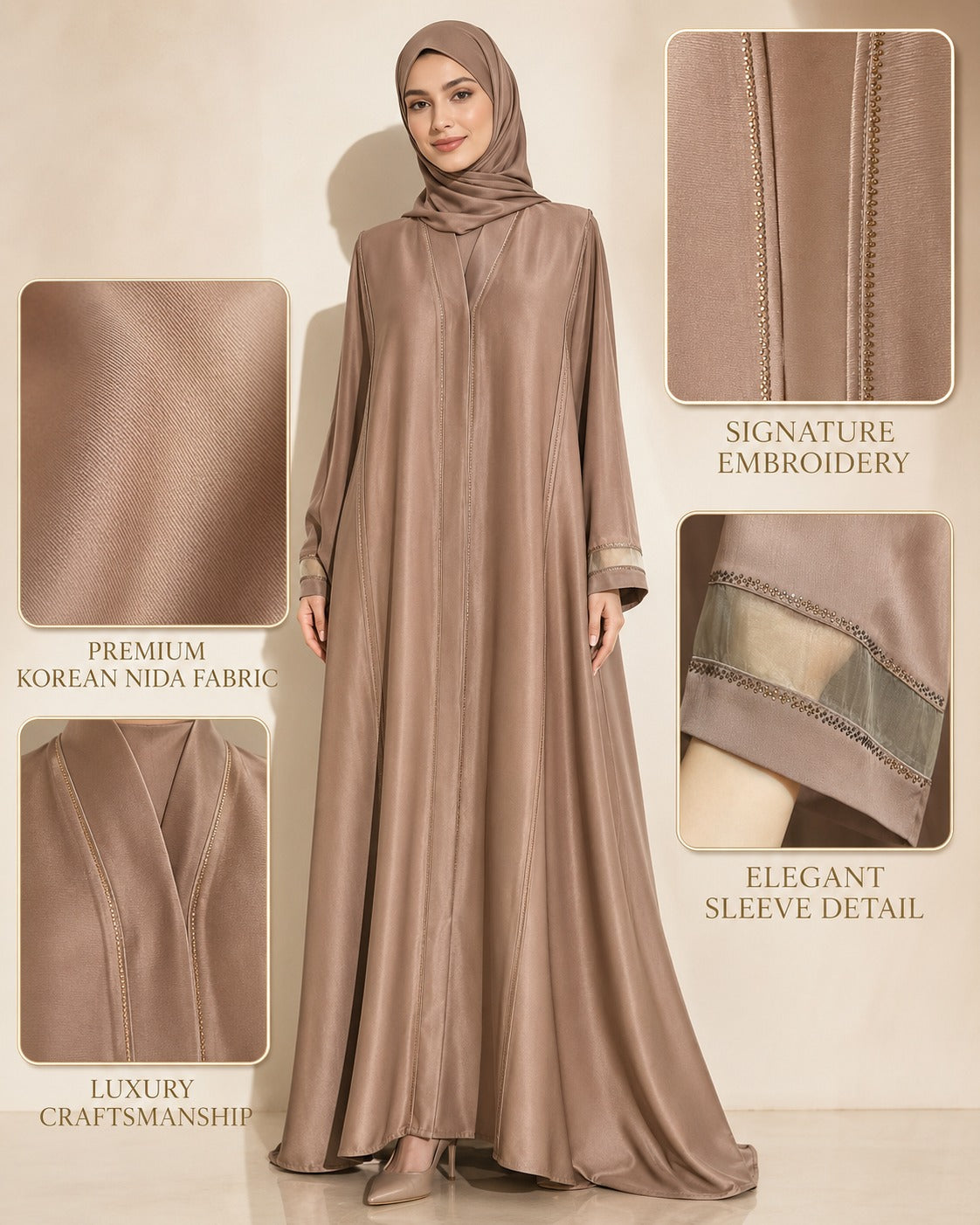 Layan Korean Nida Abaya – Mocha Brown