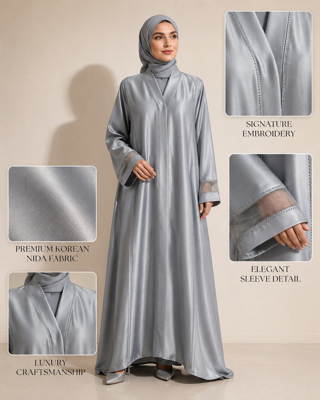 Layan Korean Nida Abaya – Pearl Grey