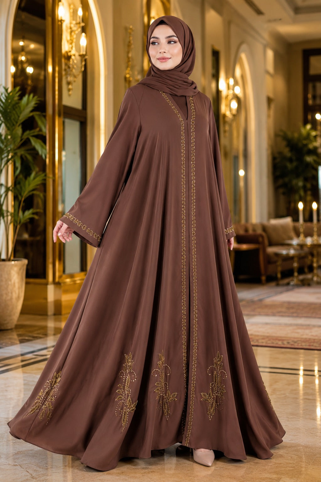 Luna Royale Abaya – Mocha Brown