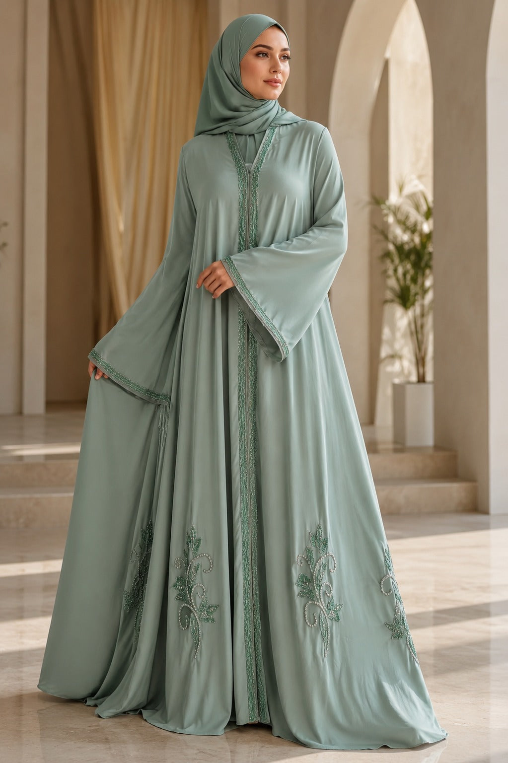 Luna Royale Abaya – Sage Green