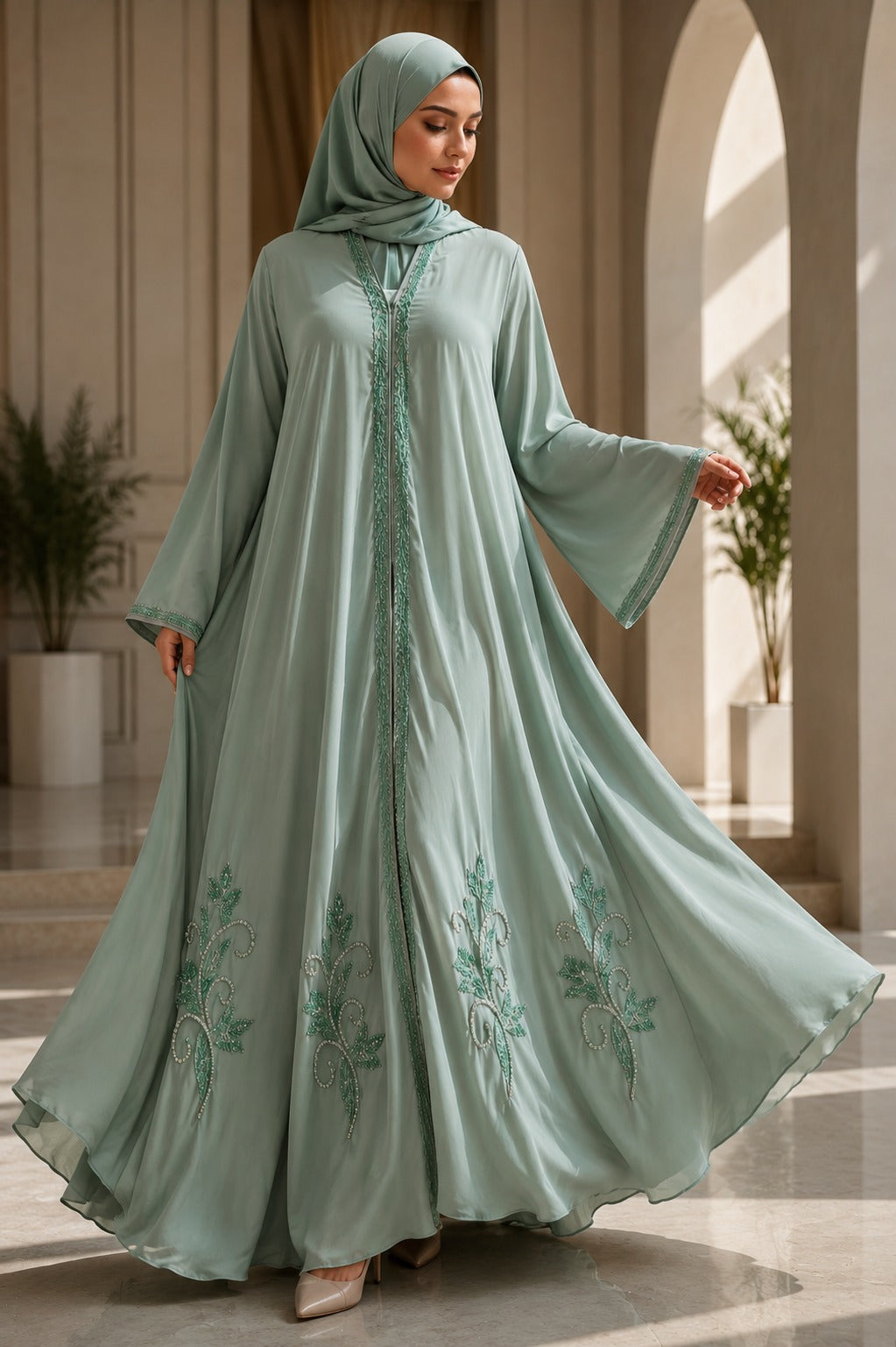 Luna Royale Abaya – Sage Green