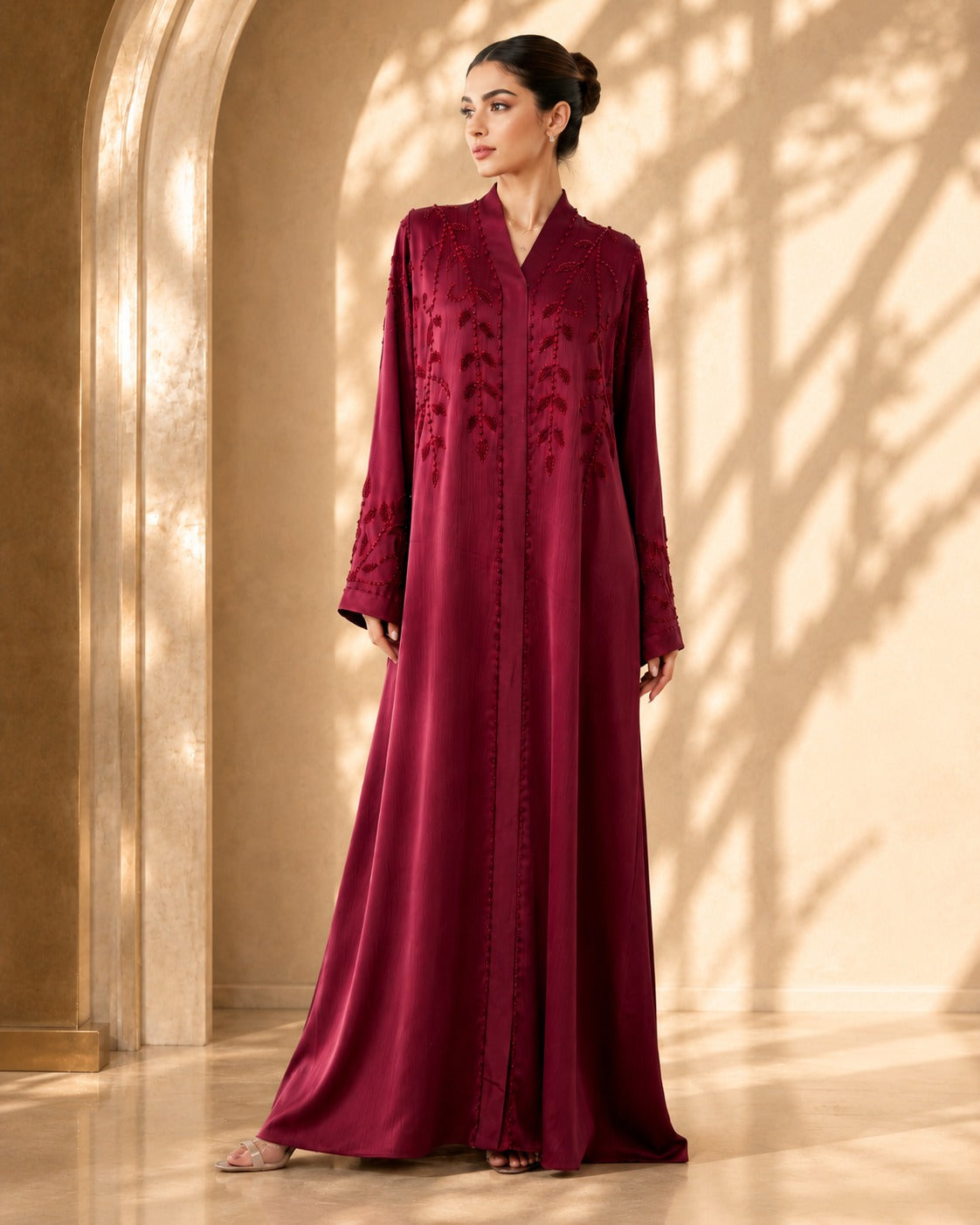 Ayesh Dubai Style Handwork Abaya – Maroon
