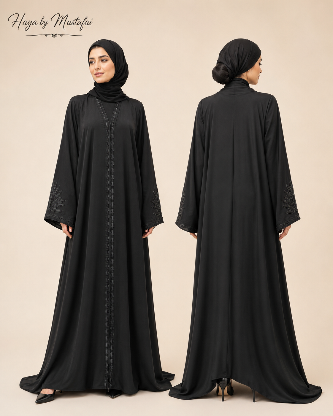 Jawhara Black Embroidered Abaya